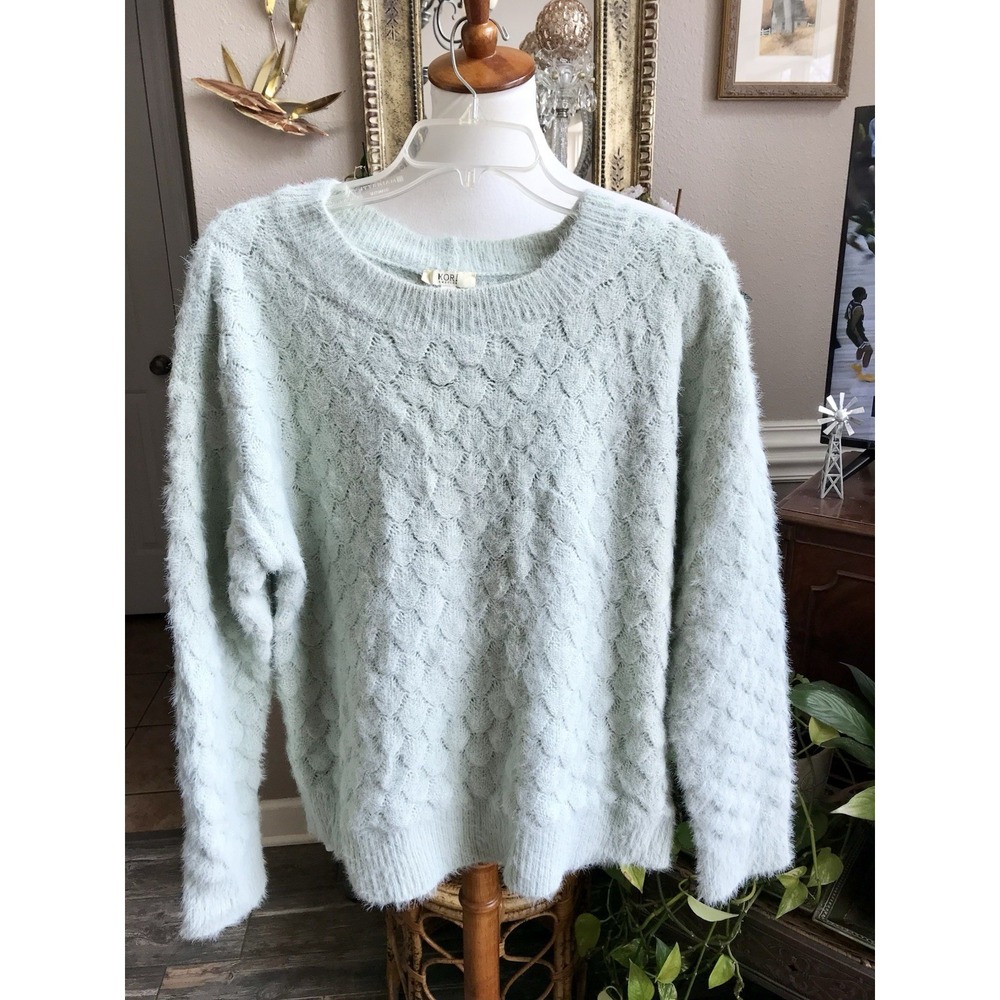 Kori America M/L Soft Fuzzy Muted Green  Sweater